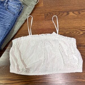 Express white eyelet crop top with spaghetti straps size XL